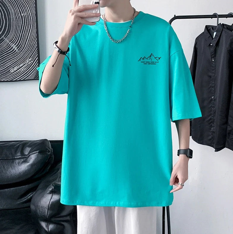 Men's Cotton Half Sleeve T-Shirt Summer Loose Graphic Sports Top