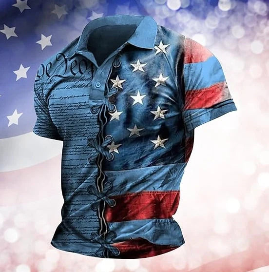 Men's American Flag Casual Short Sleeve Independence Day Polo Shirt