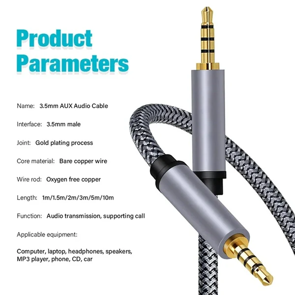 3.5mm to 3.5mm TRRS 4-Pole AUX Cable – HiFi Stereo Audio Cord for Phone, Car & Headphones