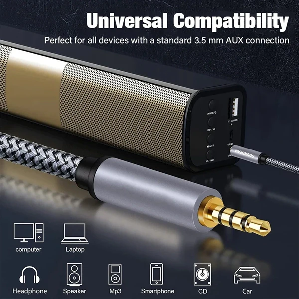 3.5mm to 3.5mm TRRS 4-Pole AUX Cable – HiFi Stereo Audio Cord for Phone, Car & Headphones