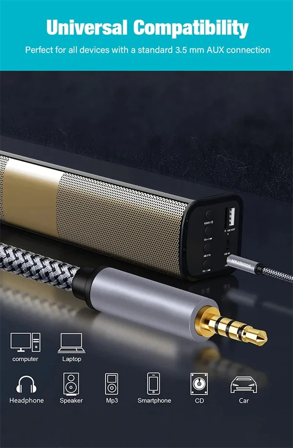 3.5mm to 3.5mm TRRS 4-Pole AUX Cable – HiFi Stereo Audio Cord for Phone, Car & Headphones