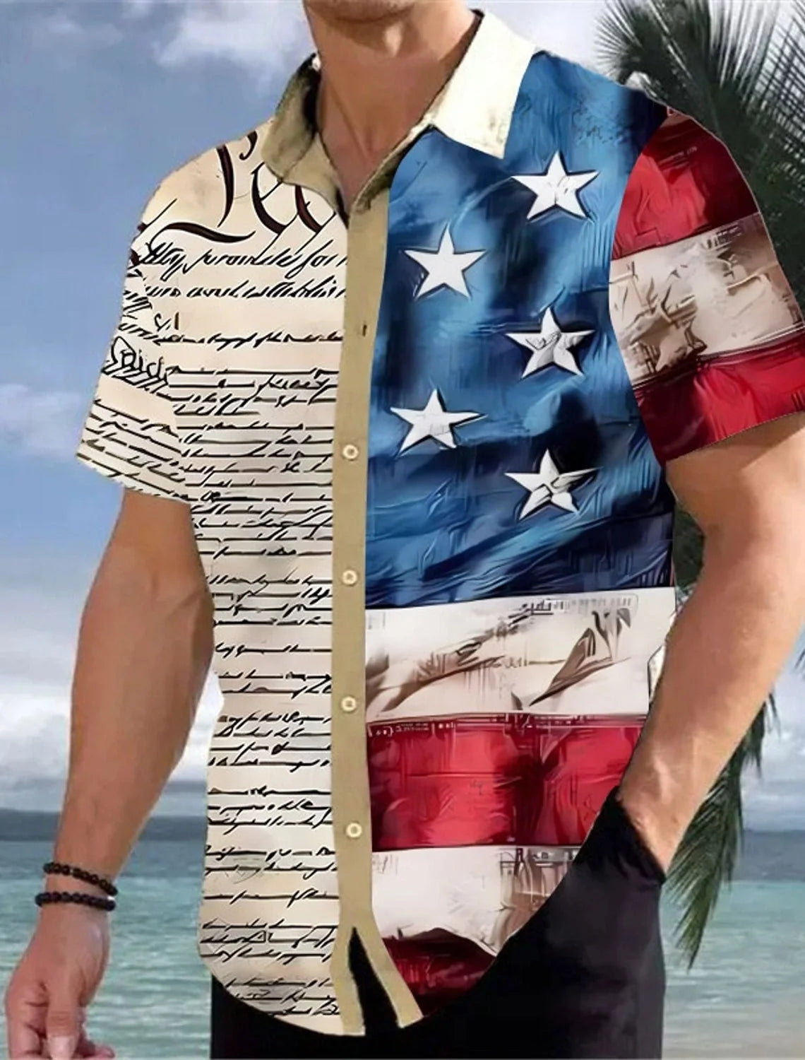 Mens Funky Shirts Independence Day Mens American Flag Shirt