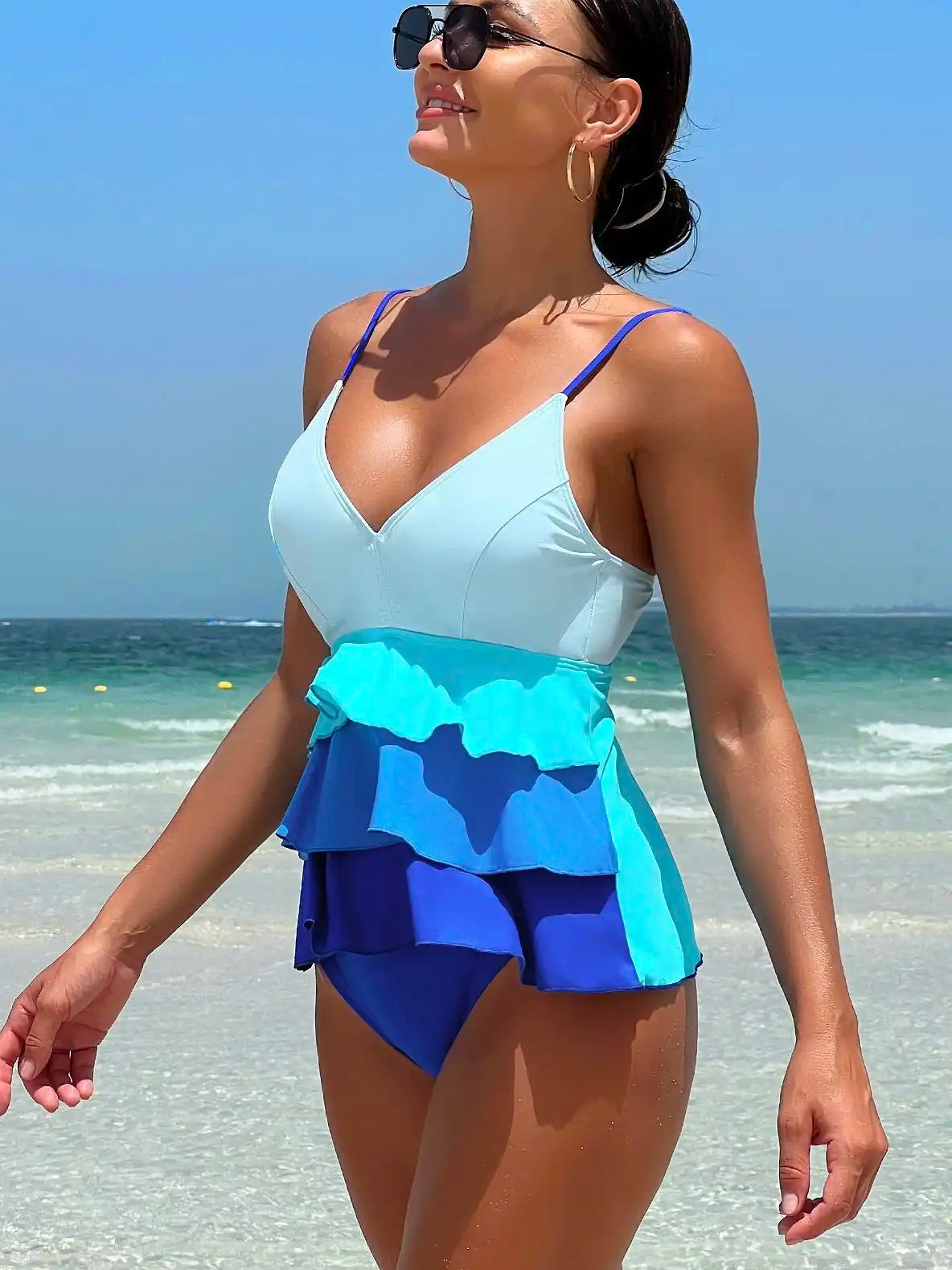 Tiered Tankini Top & Bottom Set - Comfort Swimwear