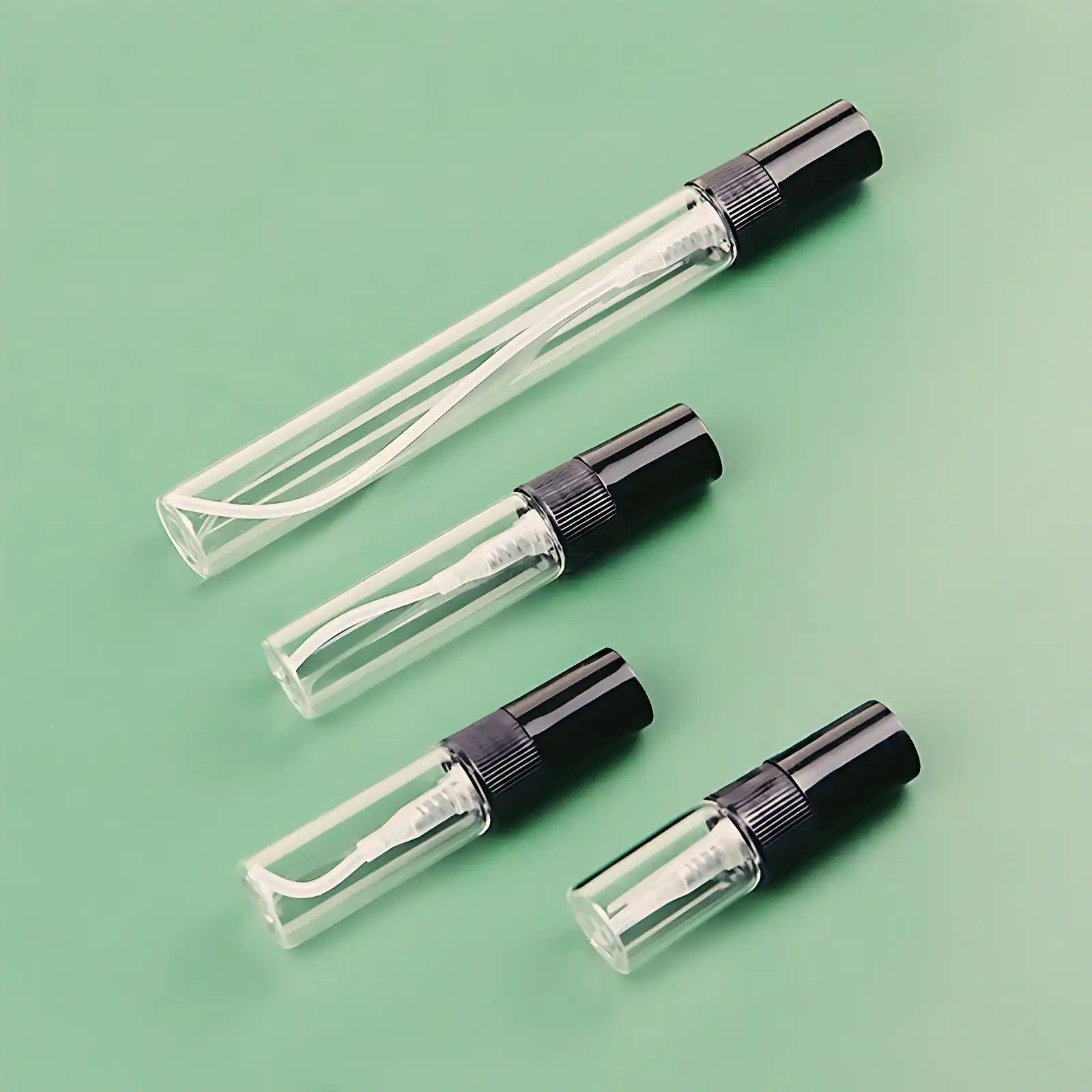 Travel-Size Glass Perfume Atomizer Bottles (2ml, 3ml, 5ml, 10ml) - Clear Cylinder Refillable Spray for Essential Oils