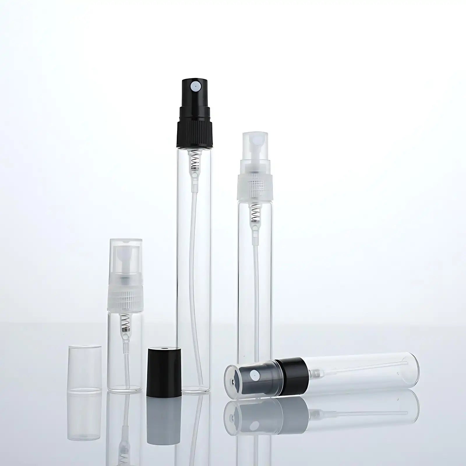 Travel-Size Glass Perfume Atomizer Bottles (2ml, 3ml, 5ml, 10ml) - Clear Cylinder Refillable Spray for Essential Oils