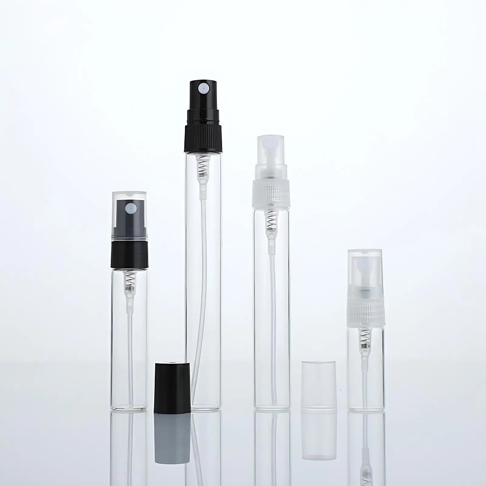 Travel-Size Glass Perfume Atomizer Bottles (2ml, 3ml, 5ml, 10ml) - Clear Cylinder Refillable Spray for Essential Oils