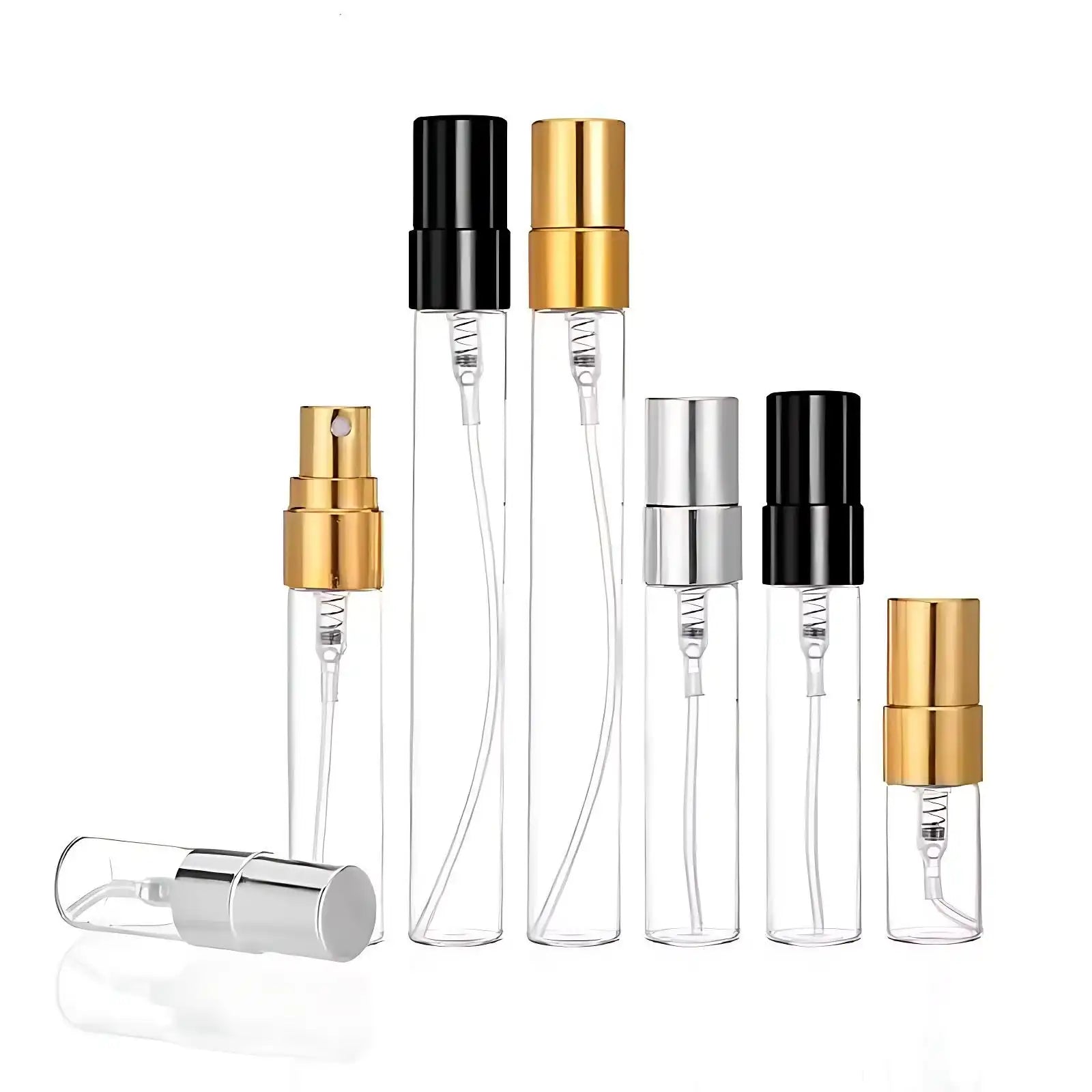 Travel-Size Glass Perfume Atomizer Bottles (2ml, 3ml, 5ml, 10ml) - Clear Cylinder Refillable Spray for Essential Oils