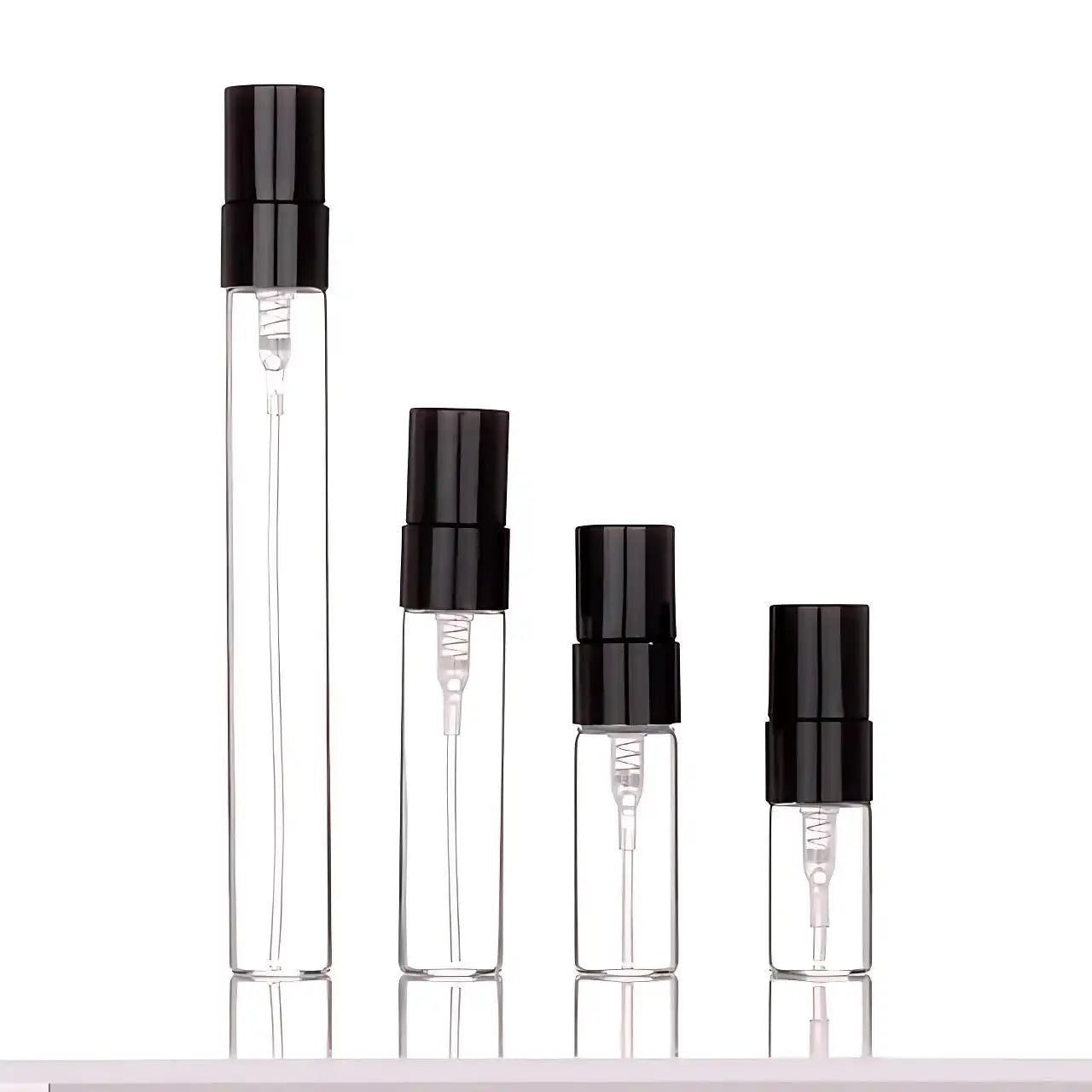 Travel-Size Glass Perfume Atomizer Bottles (2ml, 3ml, 5ml, 10ml) - Clear Cylinder Refillable Spray for Essential Oils