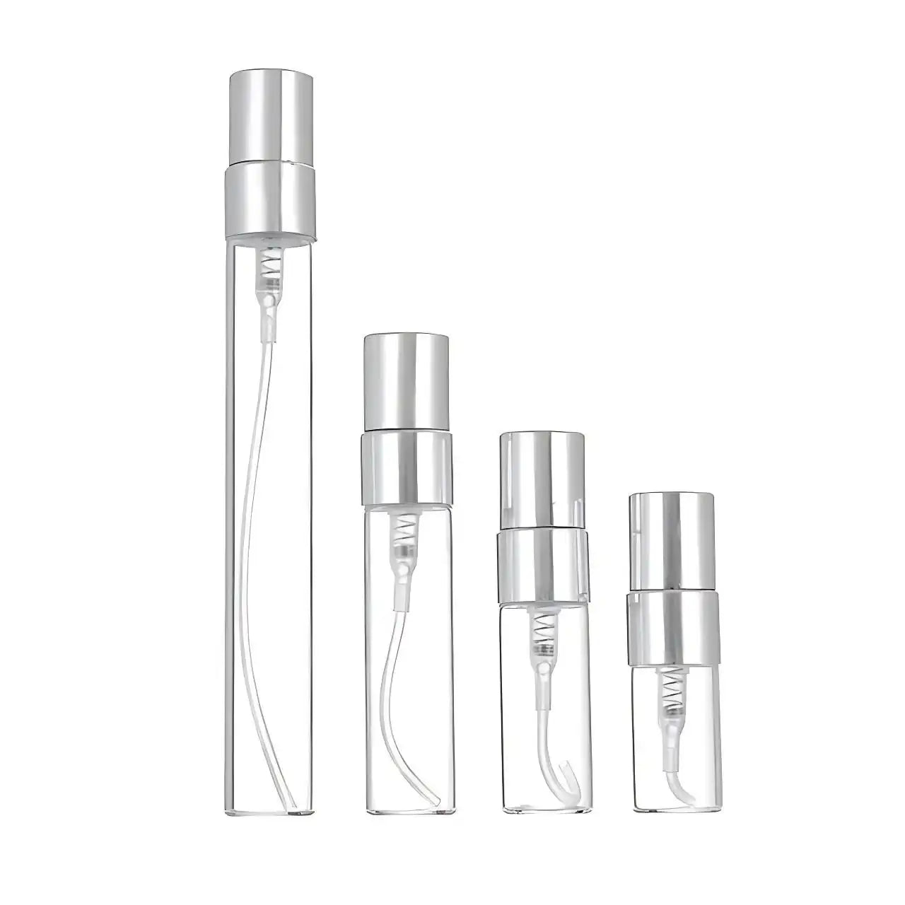 Travel-Size Glass Perfume Atomizer Bottles (2ml, 3ml, 5ml, 10ml) - Clear Cylinder Refillable Spray for Essential Oils