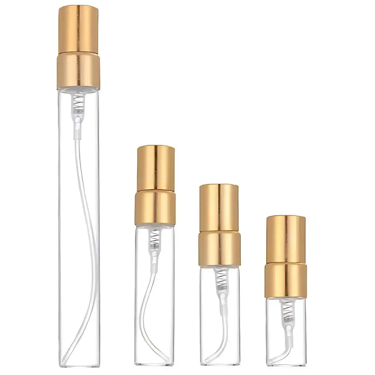 Travel-Size Glass Perfume Atomizer Bottles (2ml, 3ml, 5ml, 10ml) - Clear Cylinder Refillable Spray for Essential Oils