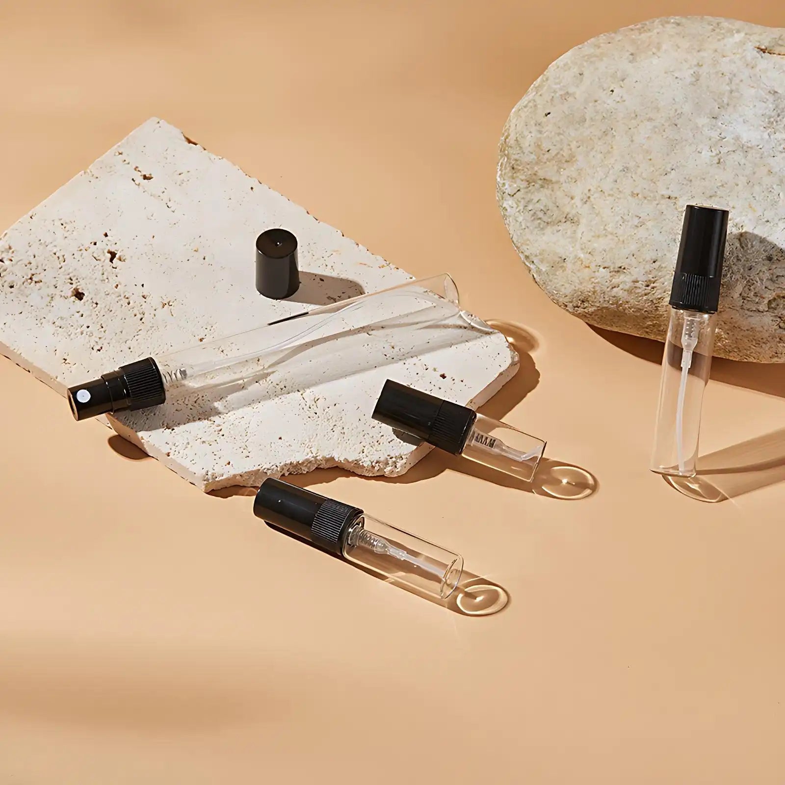 Travel-Size Glass Perfume Atomizer Bottles (2ml, 3ml, 5ml, 10ml) - Clear Cylinder Refillable Spray for Essential Oils