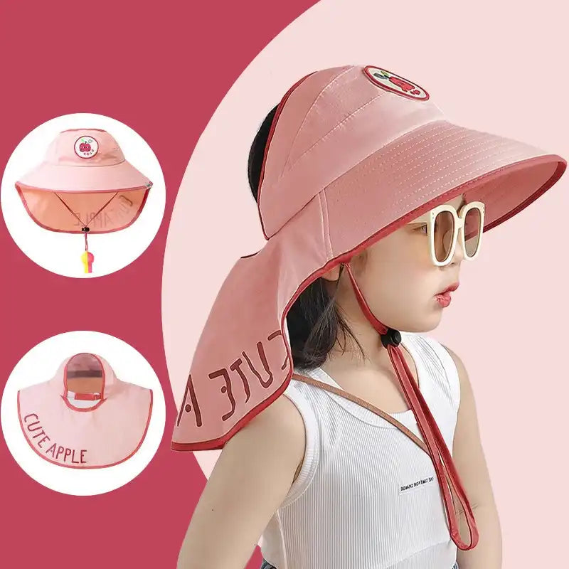 UPF 50+ Kids' Cartoon Sun Hat with Cape(Ages 2-12)