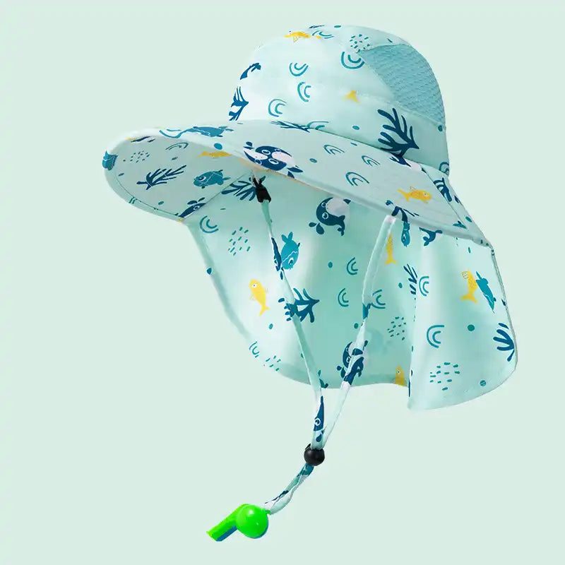 UPF 50+ Kids' Cartoon Sun Hat with Cape(Ages 2-12)