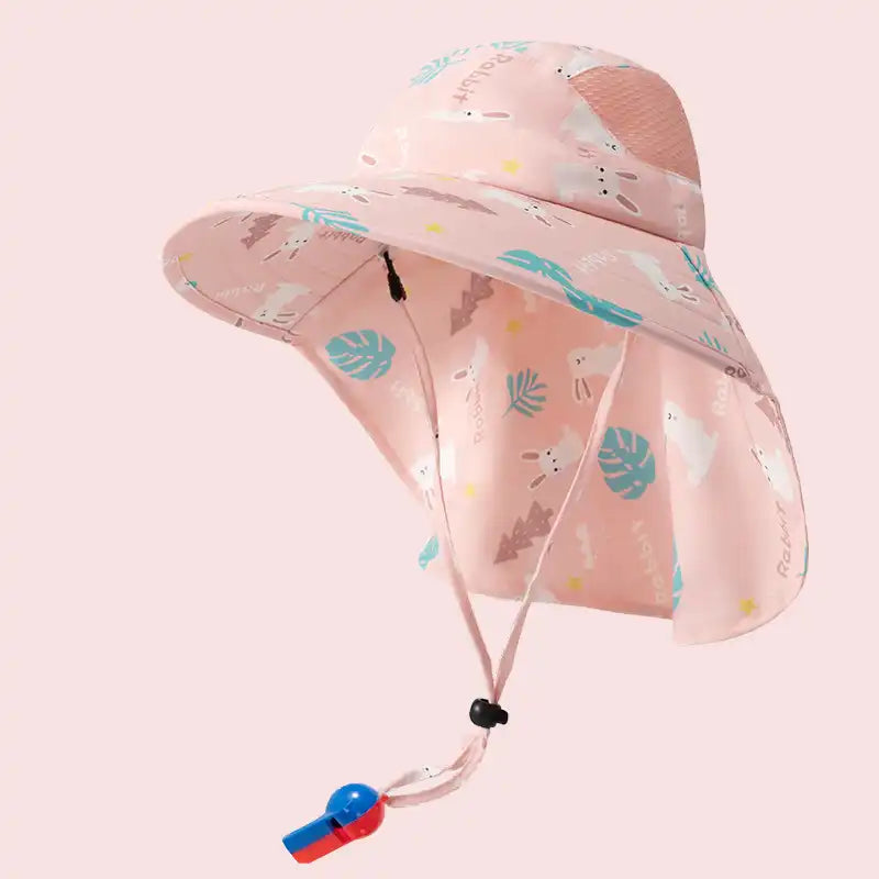 UPF 50+ Kids' Cartoon Sun Hat with Cape(Ages 2-12)