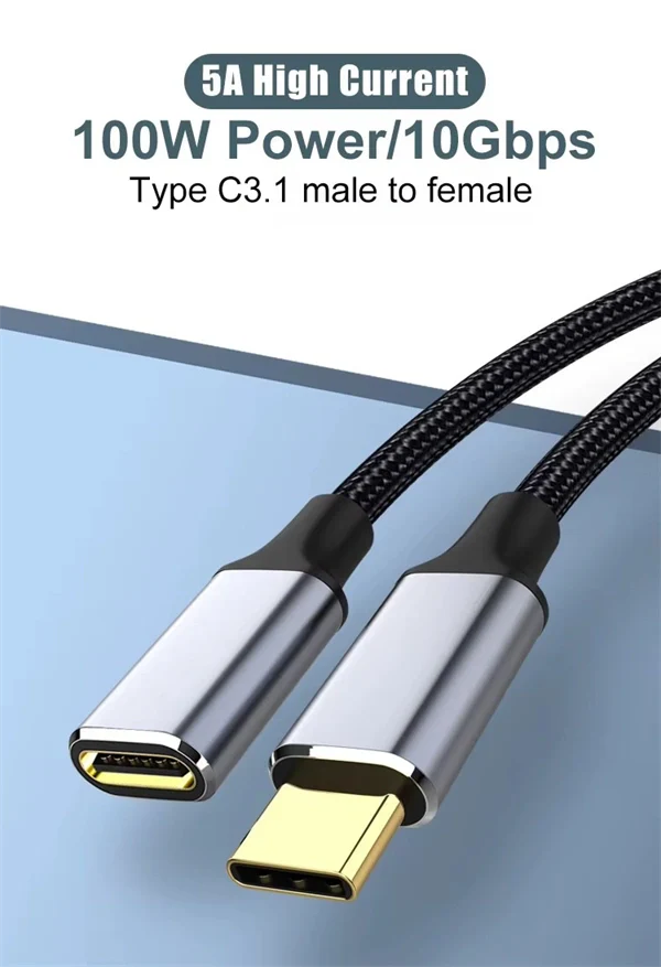 USB-C 3.1 Extension Cable – Male to Female Charging & Data Transfer Cord