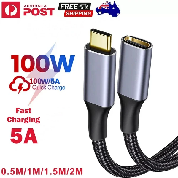 USB-C 3.1 Extension Cable – Male to Female Charging & Data Transfer Cord