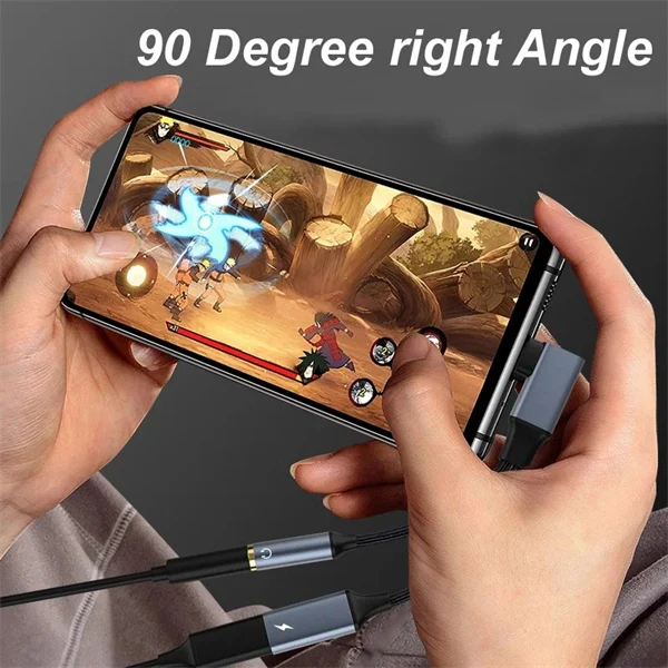 2-in-1 90° USB-C to 3.5mm Audio Adapter with 60W Charging – Headphone, Microphone, and OTG Data Cable