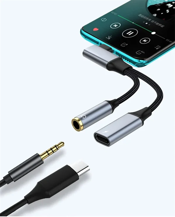 2-in-1 90° USB-C to 3.5mm Audio Adapter with 60W Charging – Headphone, Microphone, and OTG Data Cable