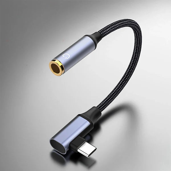 2-in-1 90° USB-C to 3.5mm Audio Adapter with 60W Charging – Headphone, Microphone, and OTG Data Cable