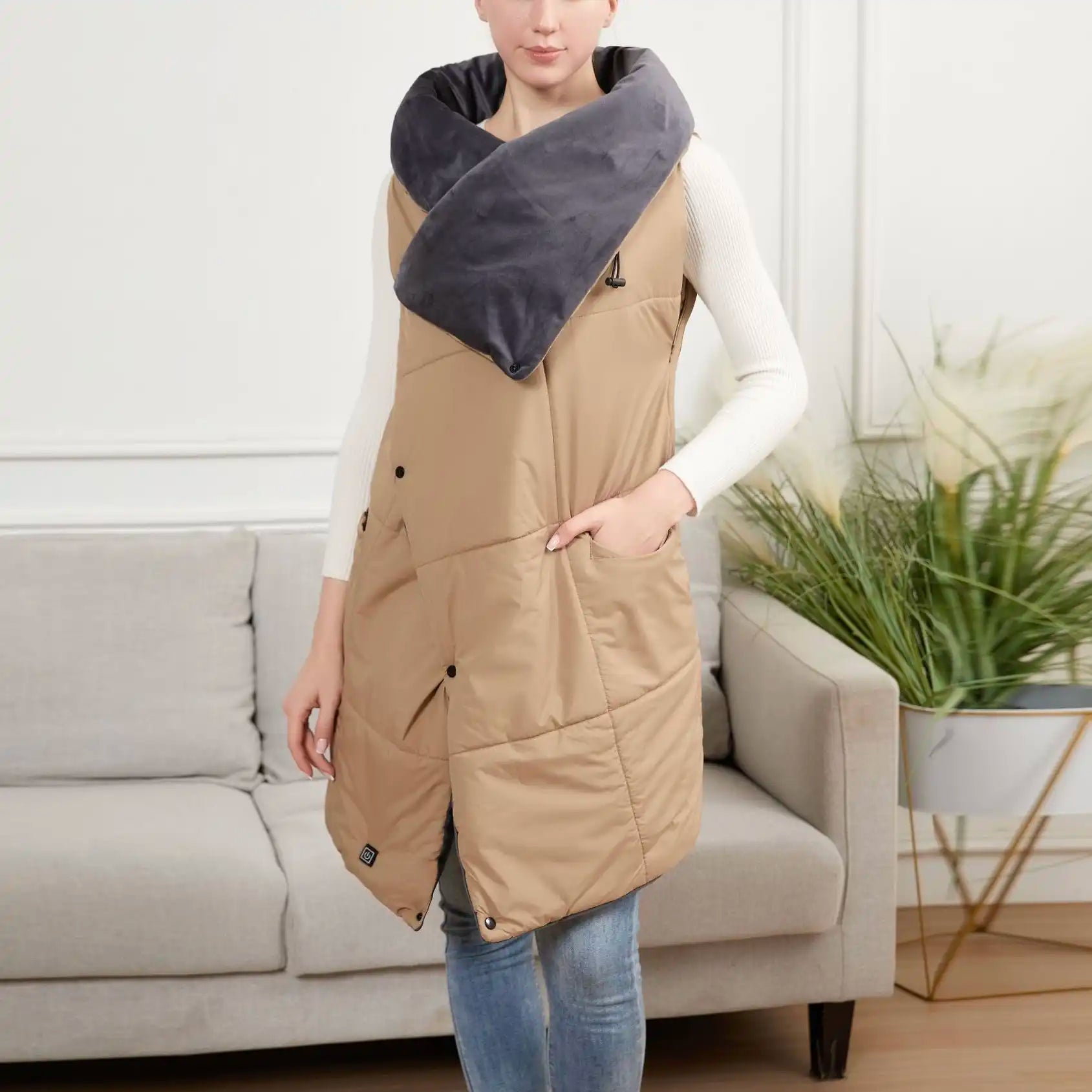 USB-Powered Heated Wearable Blanket Shawl - 3 Heat Settings, Portable & Machine Washable