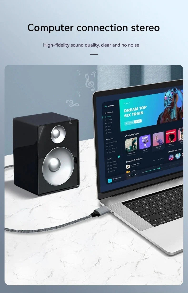 USB to 3.5mm AUX Audio Cable – USB A Male to AUX Jack Adapter for Headphones, Speakers, PC, TV, and Car Stereo