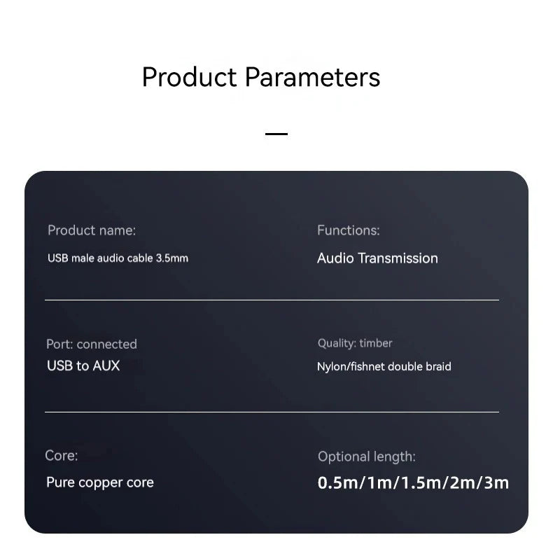 USB to 3.5mm AUX Audio Cable – USB A Male to AUX Jack Adapter for Headphones, Speakers, PC, TV, and Car Stereo