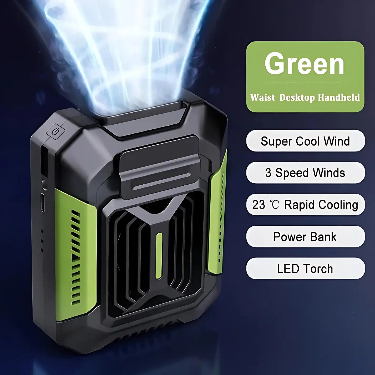 Ultra-Portable Waist Fan - Rechargeable 3-Speed Cooling, Doubles as Power Bank