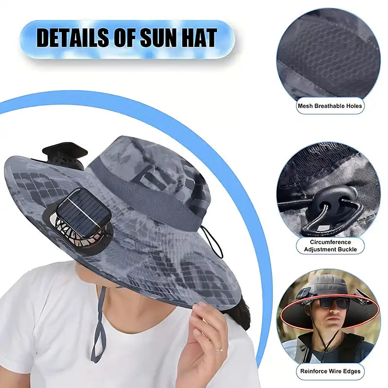Ultralight Solar Fan Outdoor Hat for Camping, Hiking, Cycling, Best Father’s Day Gift for Dad or Husband