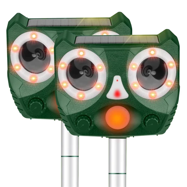 Ultrasonic Animal Repeller Outdoor, Solar Powered Squirrels Repeller Waterproof Deer Repeller for Rats，Dog, Cat, Squirrels, Bird, Rabbit, Deer, Raccoon Farm Yard Garden