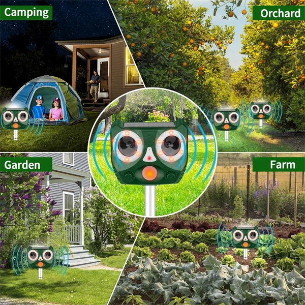 Ultrasonic Animal Repeller Outdoor, Solar Powered Squirrels Repeller Waterproof Deer Repeller for Rats，Dog, Cat, Squirrels, Bird, Rabbit, Deer, Raccoon Farm Yard Garden