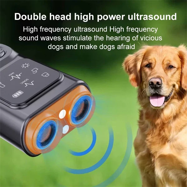 Ultrasonic Dog Bark Control – Dual Head Bark Deterrent with High-Frequency Flashlight | Long-Lasting, Safe & Effective