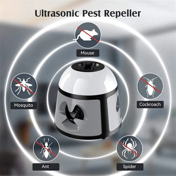 360° Ultrasonic Rodent Repeller – 4-Mode Mouse & Rat Deterrent with Flashing Lights & Alarm, Indoor Pest Control for Mice, Cockroaches, Ants, Spiders