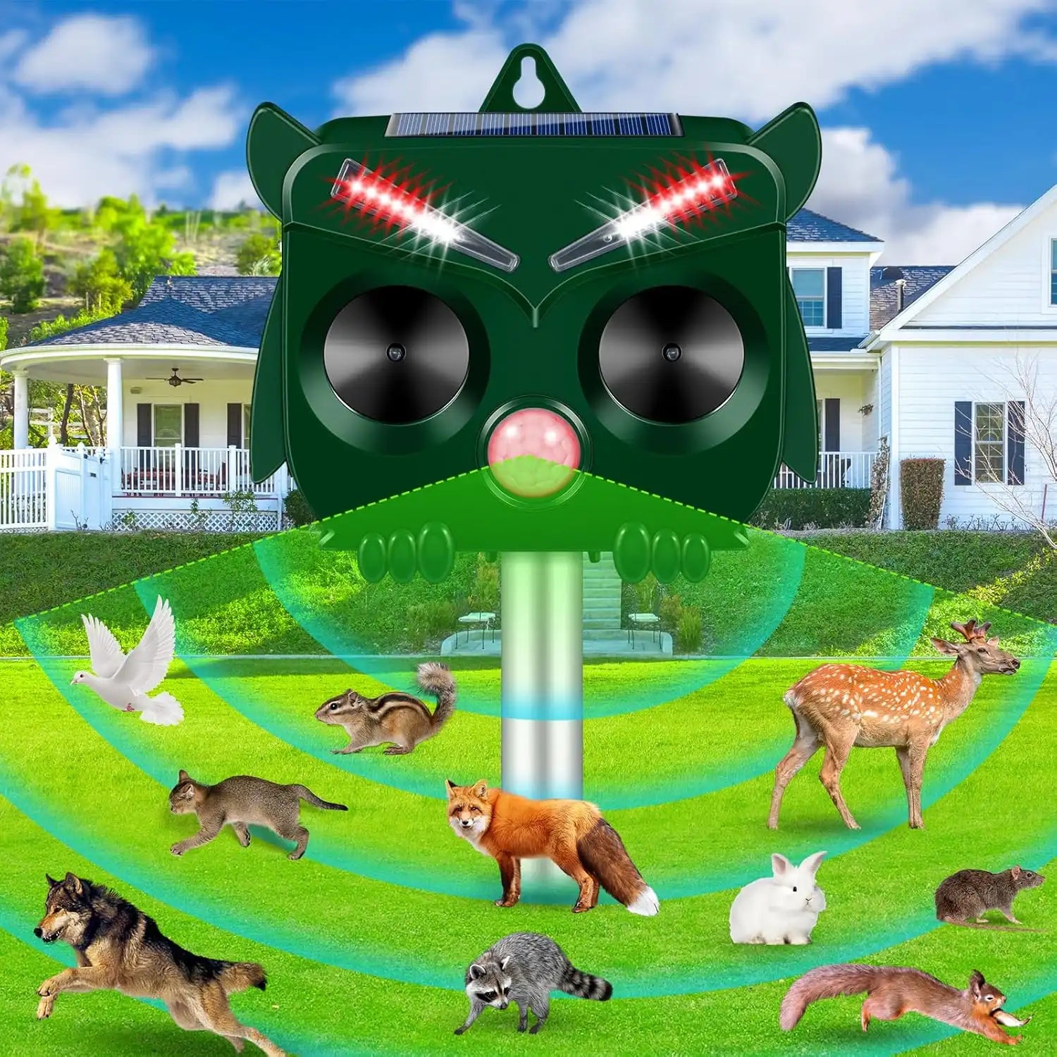 Ultrasonic Solar-Powered Pest Repeller, Waterproof Animal Deterrent for Bears, Wild Boars, Cats, Stray Dogs, Rodents, Crows, Protects Birds & Wildlife