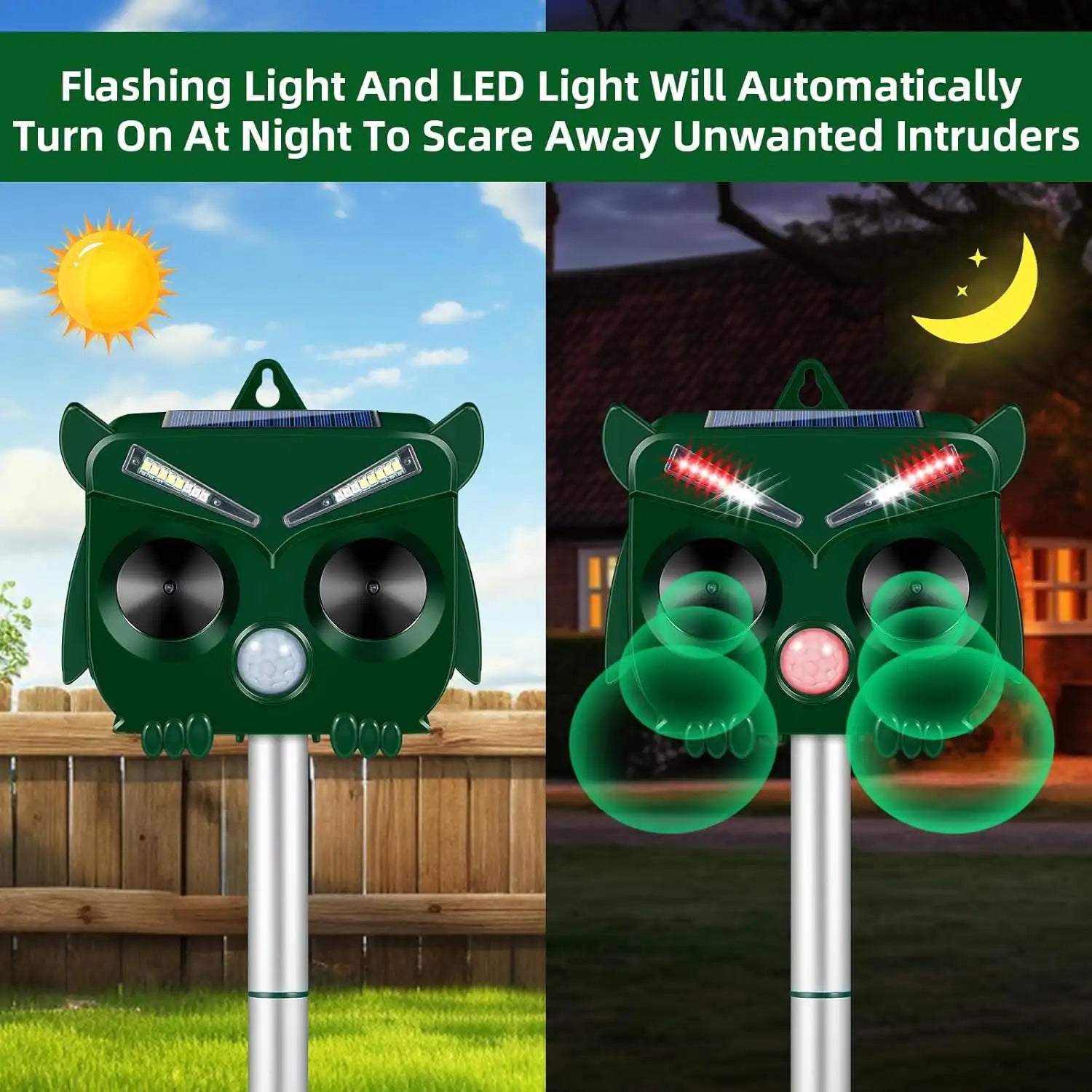 Ultrasonic Solar-Powered Pest Repeller, Waterproof Animal Deterrent for Bears, Wild Boars, Cats, Stray Dogs, Rodents, Crows, Protects Birds & Wildlife