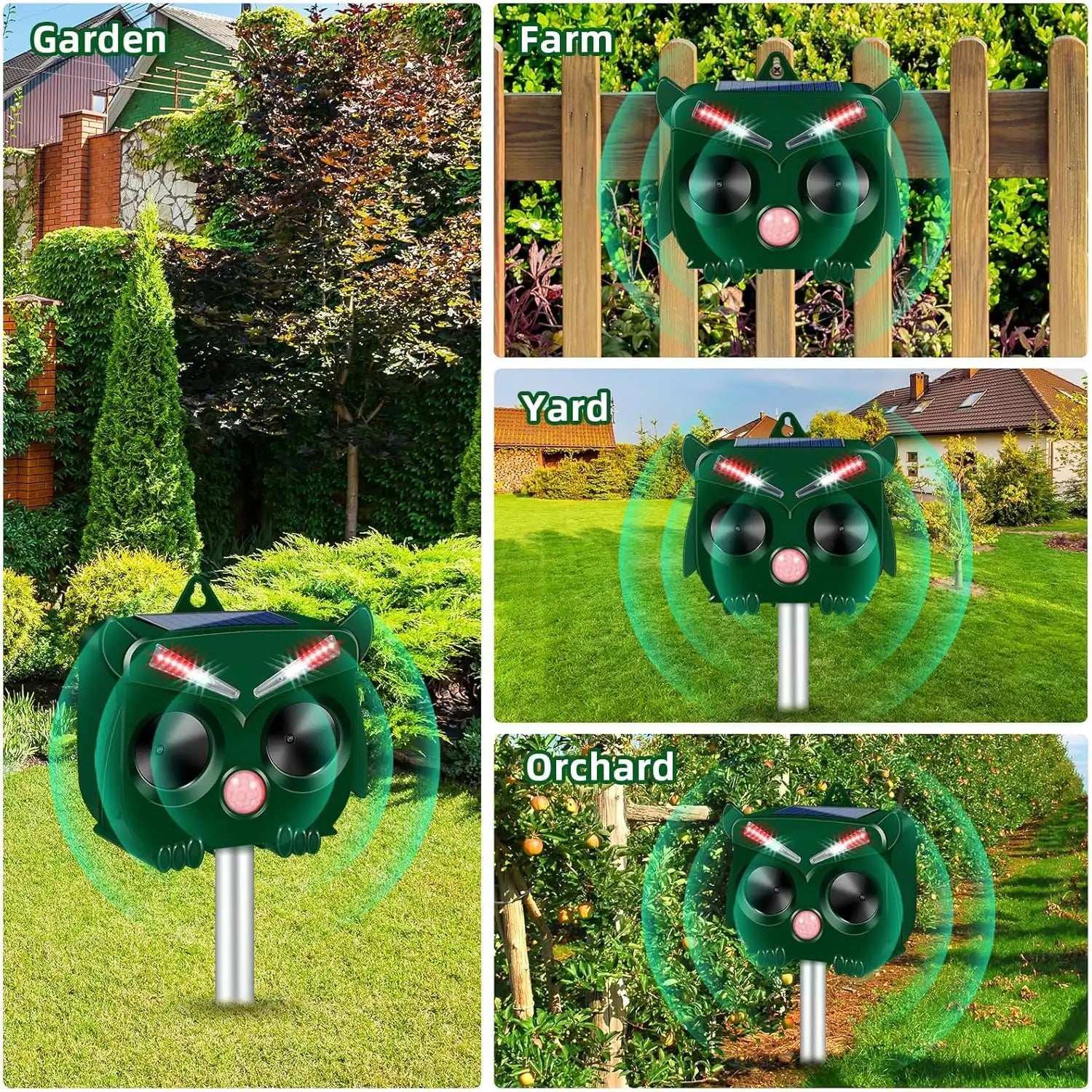 Ultrasonic Solar-Powered Pest Repeller, Waterproof Animal Deterrent for Bears, Wild Boars, Cats, Stray Dogs, Rodents, Crows, Protects Birds & Wildlife