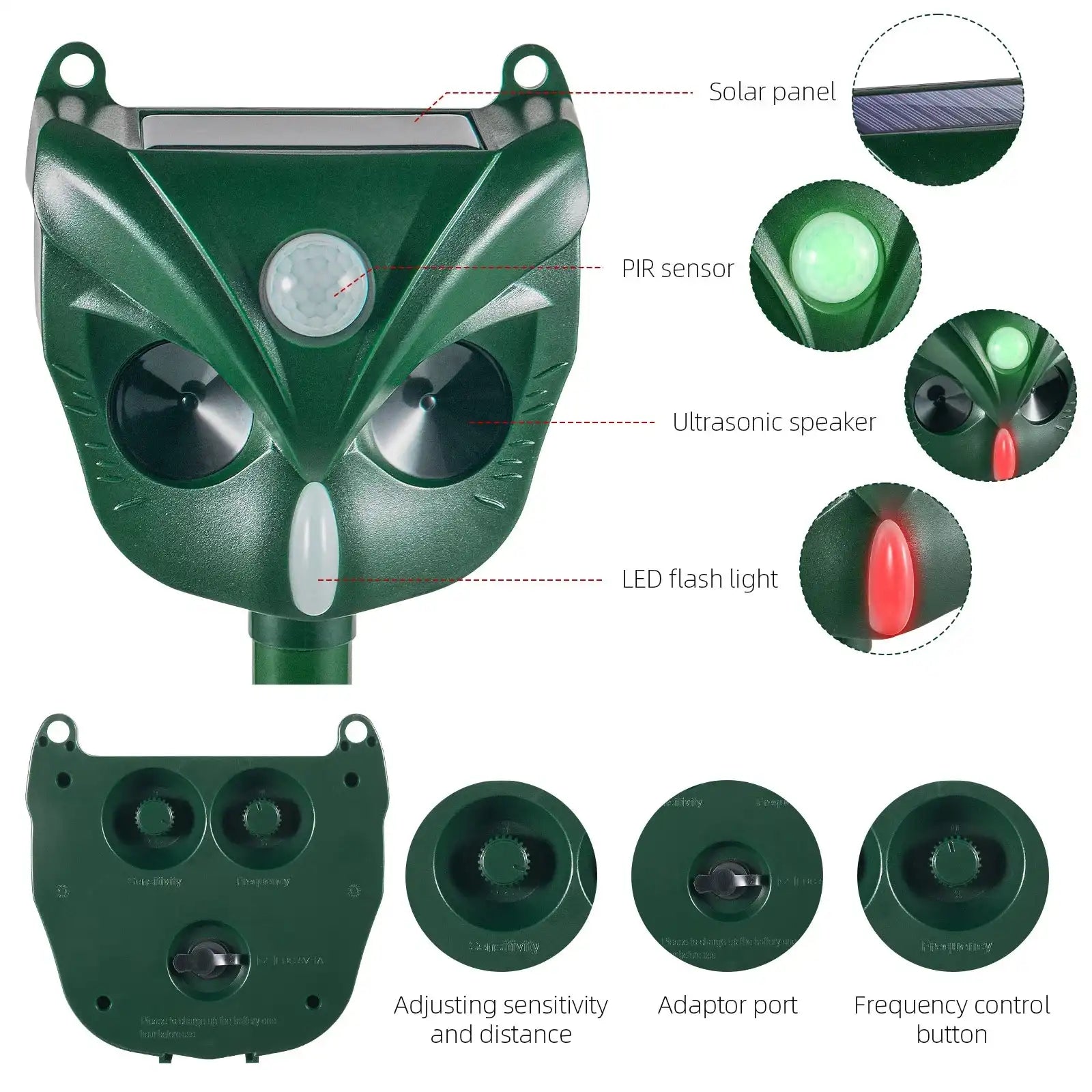 Ultrasonic Solar Yard Animal Repeller with Motion Sensor and Flash Light - For Rodents Squirrel Dogs