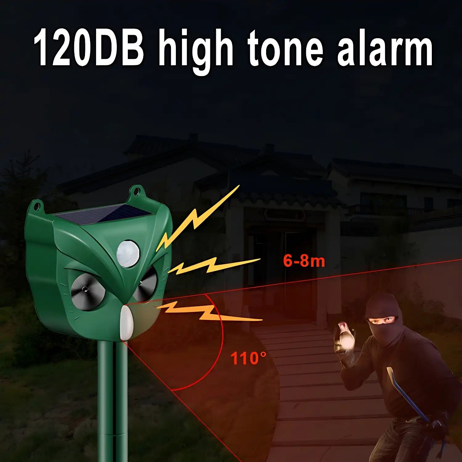 Ultrasonic Solar Yard Animal Repeller with Motion Sensor and Flash Light - For Rodents Squirrel Dogs