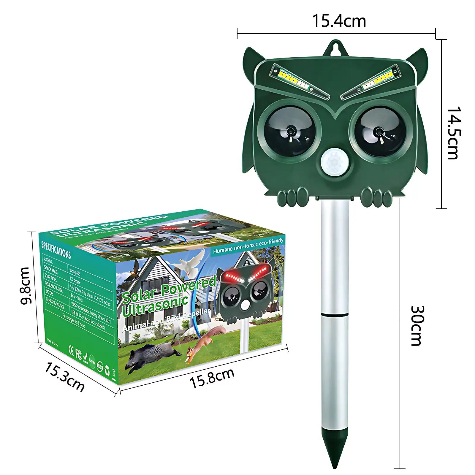 Ultrasonic Solar-Powered Pest Repeller, Waterproof Animal Deterrent for Bears, Wild Boars, Cats, Stray Dogs, Rodents, Crows, Protects Birds & Wildlife