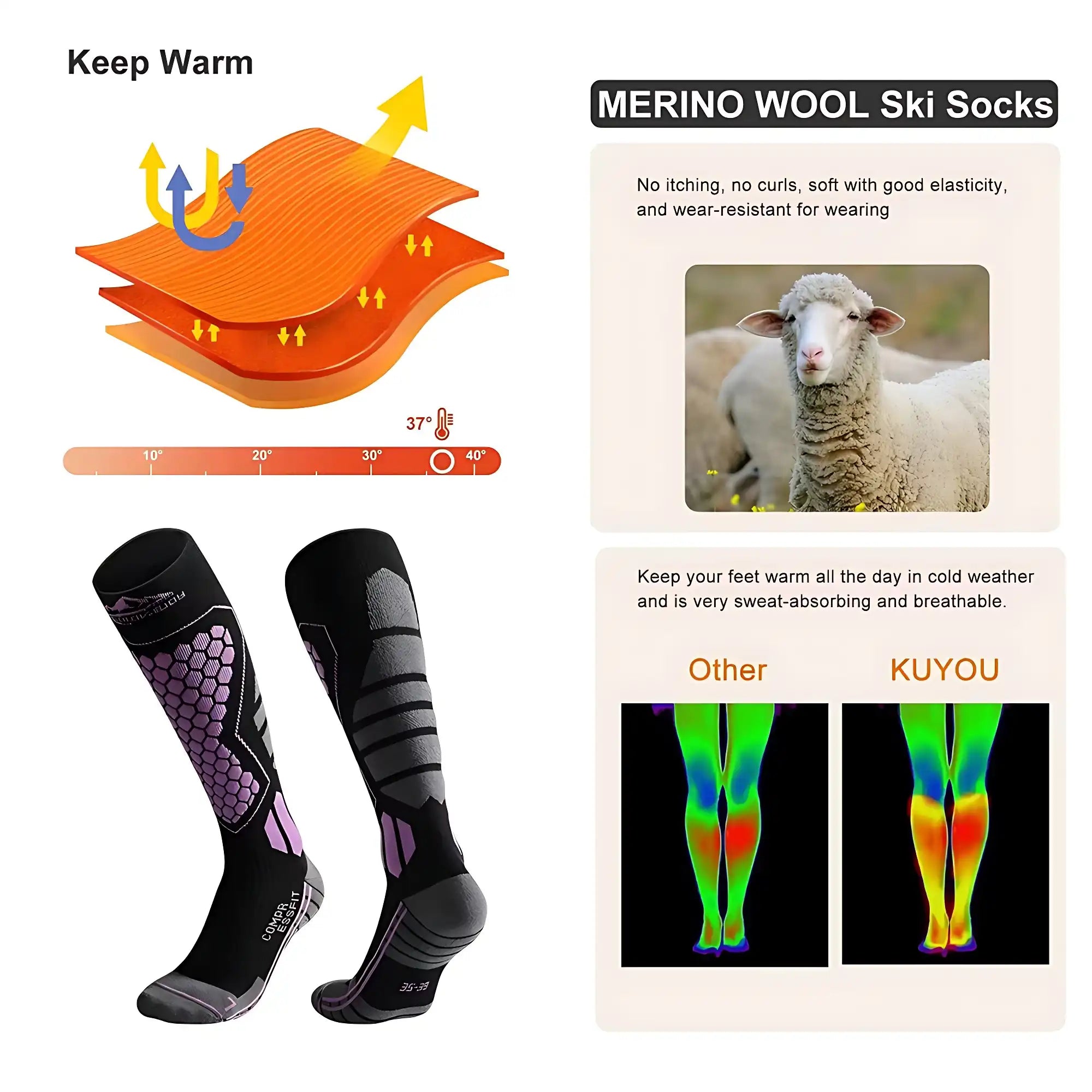 Unisex Anti-Sprain Long Wool Ski Socks