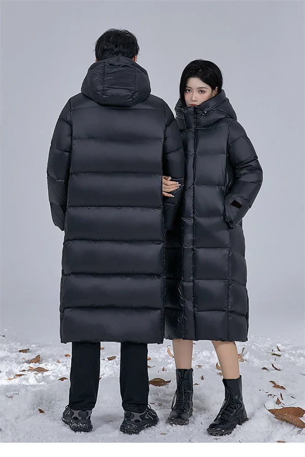 Unisex Long Winter Down Coat – 90% White Goose Down, Hooded, Extra Warm Jacket