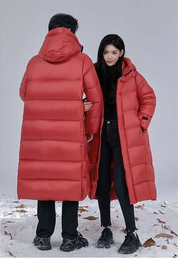 Unisex Long Winter Down Coat – 90% White Goose Down, Hooded, Extra Warm Jacket