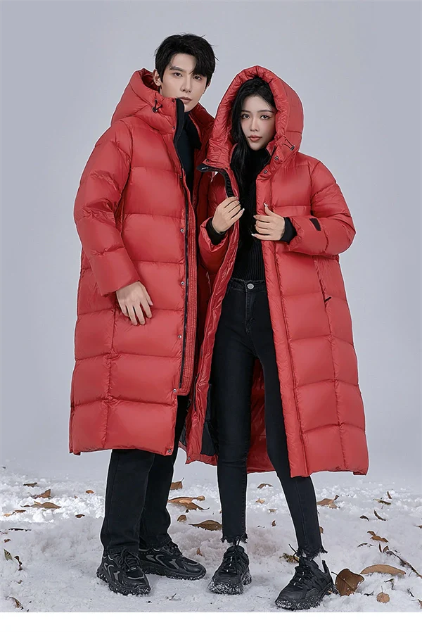 Unisex Long Winter Down Coat – 90% White Goose Down, Hooded, Extra Warm Jacket