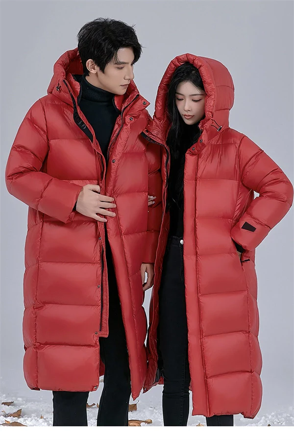 Unisex Long Winter Down Coat – 90% White Goose Down, Hooded, Extra Warm Jacket