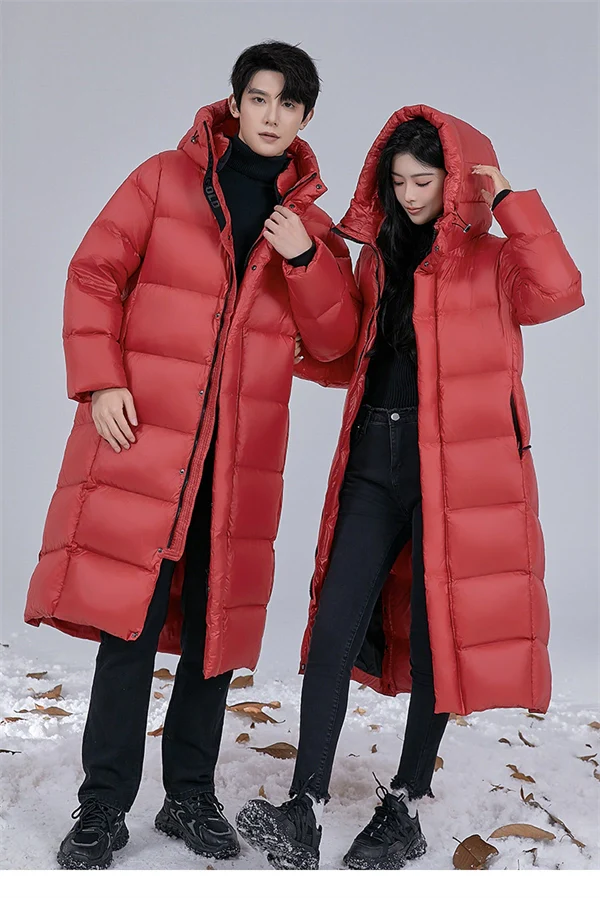 Unisex Long Winter Down Coat – 90% White Goose Down, Hooded, Extra Warm Jacket
