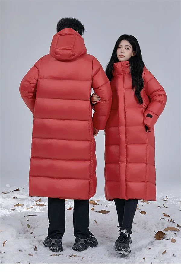 Unisex Long Winter Down Coat – 90% White Goose Down, Hooded, Extra Warm Jacket