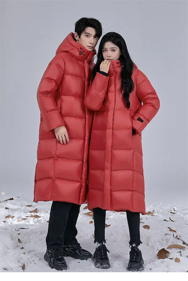Unisex Long Winter Down Coat – 90% White Goose Down, Hooded, Extra Warm Jacket