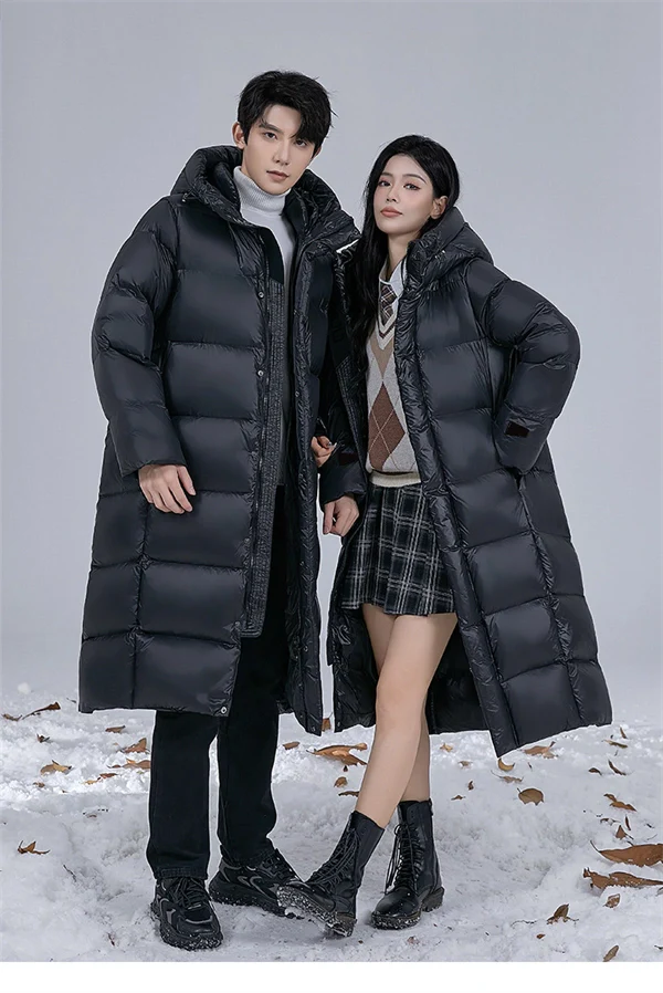 Unisex Long Winter Down Coat – 90% White Goose Down, Hooded, Extra Warm Jacket