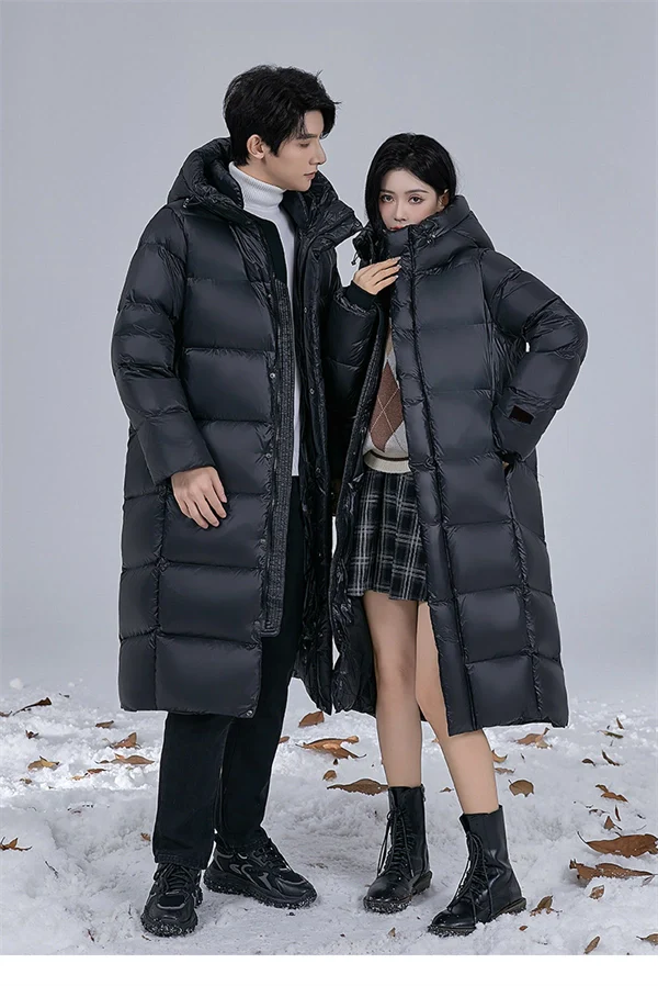 Unisex Long Winter Down Coat – 90% White Goose Down, Hooded, Extra Warm Jacket