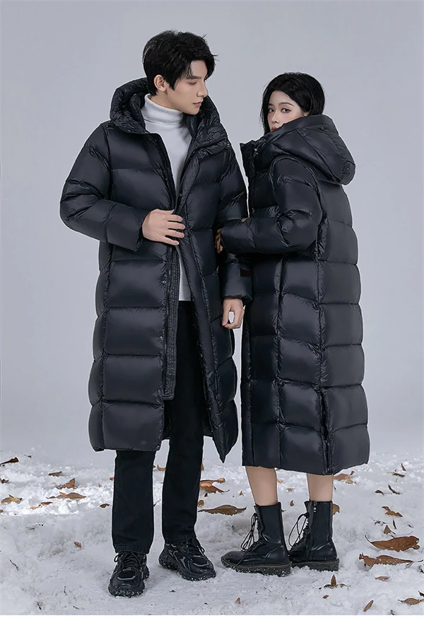 Unisex Long Winter Down Coat – 90% White Goose Down, Hooded, Extra Warm Jacket