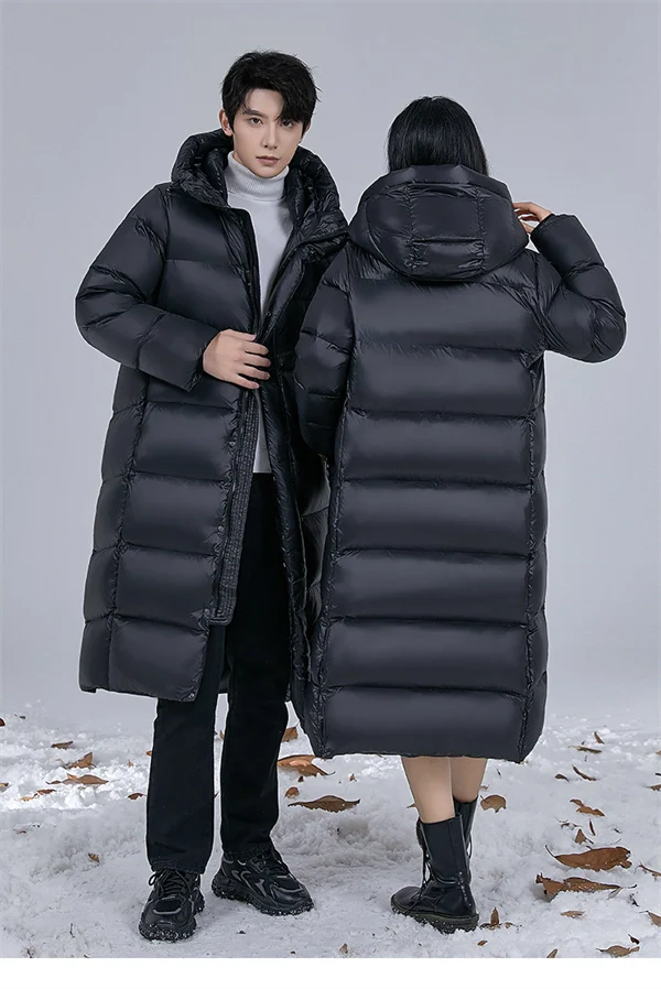 Unisex Long Winter Down Coat – 90% White Goose Down, Hooded, Extra Warm Jacket